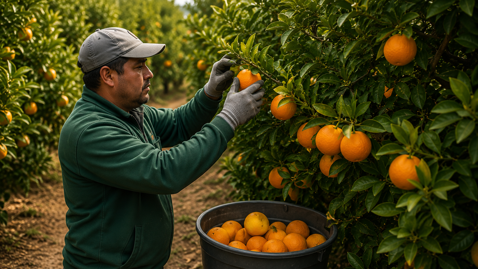Recolección de naranjas y frutas